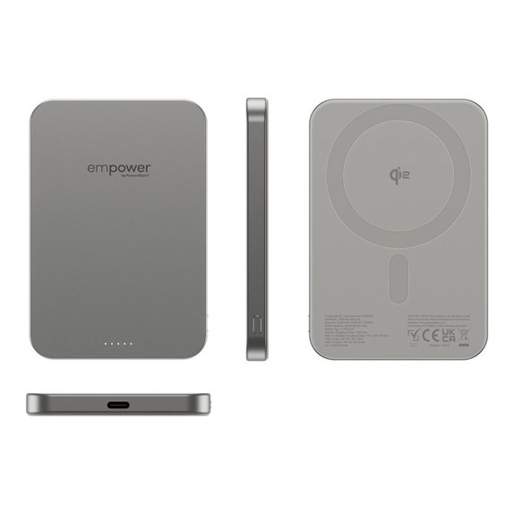 Bezdrátová PowerBank 5000 mAh, 20 W, kompatibilní s MagSafe, Qi2/USB-C, titánová, empower
