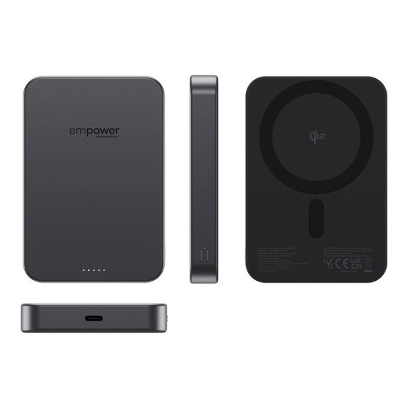 Bezdrátová PowerBank 10000 mAh, 20 W, kompatibilní s MagSafe, Qi2/USB-C, Space Black, empower