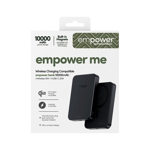 Bezdrátová PowerBank 10000 mAh, 20 W, kompatibilní s MagSafe, Qi2/USB-C, Space Black, empower