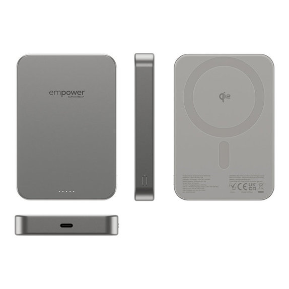 Bezdrátová PowerBank 10000 mAh, 20 W, kompatibilní s MagSafe, Qi2/USB-C, titánová, empower