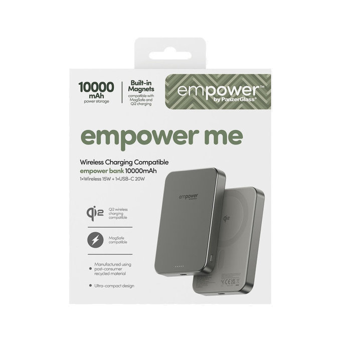 Bezdrátová PowerBank 10000 mAh, 20 W, kompatibilní s MagSafe, Qi2/USB-C, titánová, empower