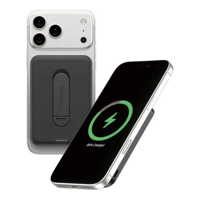 Bezdrátová PowerBank 5000 mAh s otočným stojánkem, 20 W, kompatibilní s MagSafe, Qi2/USB-C, Space Black, empower