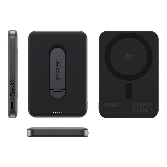 Bezdrátová PowerBank 5000 mAh s otočným stojánkem, 20 W, kompatibilní s MagSafe, Qi2/USB-C, Space Black, empower