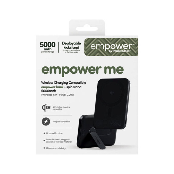 Bezdrátová PowerBank 5000 mAh s otočným stojánkem, 20 W, kompatibilní s MagSafe, Qi2/USB-C, Space Black, empower