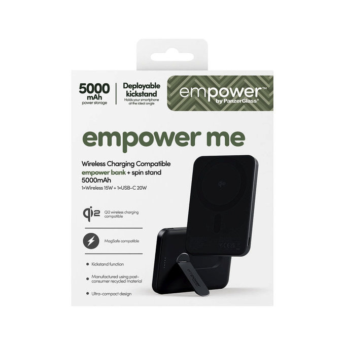 Bezdrátová PowerBank 5000 mAh s otočným stojánkem, 20 W, kompatibilní s MagSafe, Qi2/USB-C, Space Black, empower