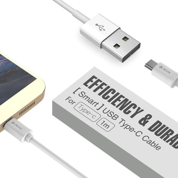 USB / USB-C kabel Smart, 2.1A, 2m, bílá, Devia