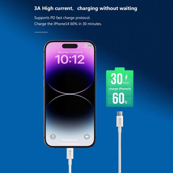 Lightning / USB-C kabel Smart, PD 27W, 2m, bílá, Devia