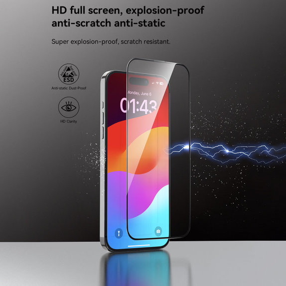 Tvrzené sklo FullCover s aplikátorem pro iPhone 15 Pro Max, Devia