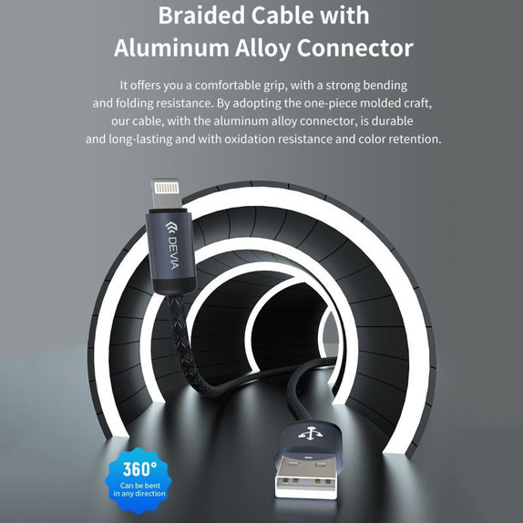 Lightning / USB kabel Gracious, 2,4A, 1m, černá, Devia