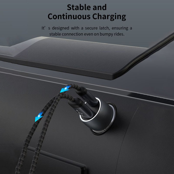 Autonabíječka Extreme Speed USB-C + USB-A, PD 30W, QC 3.0 18W, šedá, Devia