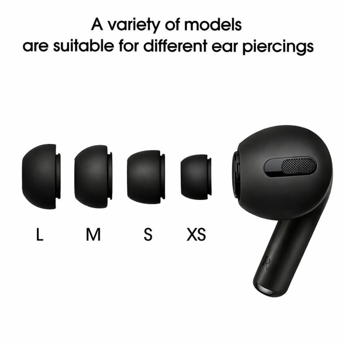 Náhradní silikonové špunty do uší pro Apple AirPods Pro a Pro 2, sada (L, M, S, XS), černé