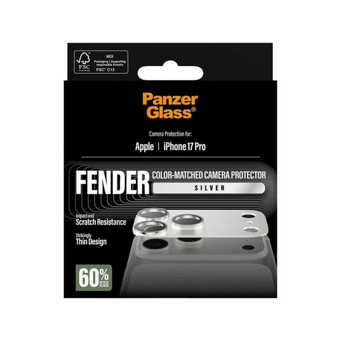 Ochranný kryt objektivu Fender pro iPhone 17 Pro, Stříbrná, PanzerGlass