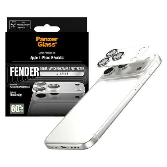 Ochranný kryt objektivu Fender pro iPhone 17 Pro Max, Stříbrná, PanzerGlass