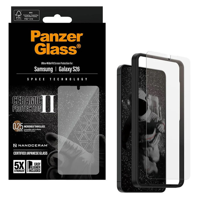 Tvrzené sklo UWF Ceramic s aplikátorem pro Samsung Galaxy S26, Čirá, PanzerGlass