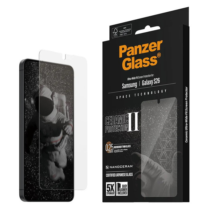 Tvrzené sklo UWF Ceramic s aplikátorem pro Samsung Galaxy S26, Čirá, PanzerGlass