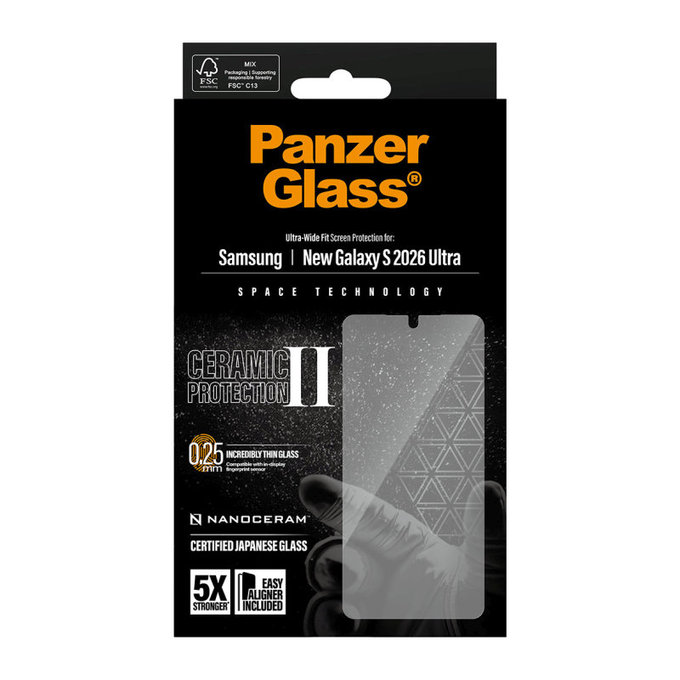 Tvrzené sklo UWF Ceramic II s aplikátorem pro Samsung S26 Ultra, Čirá, PanzerGlass