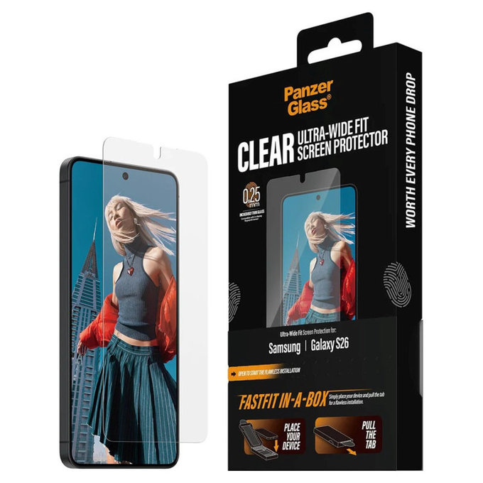 Tvrzené sklo UWF s FASTFIT In-A-Box pro Samsung S26, Transparentní, PanzerGlass