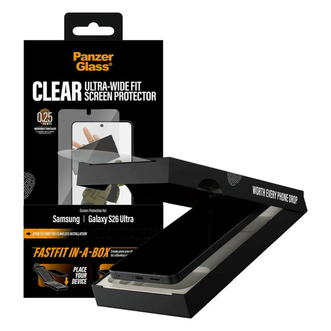 Tvrzené sklo UWF s FASTFIT In-A-Box pro Samsung S26 Ultra, Čirá, PanzerGlass