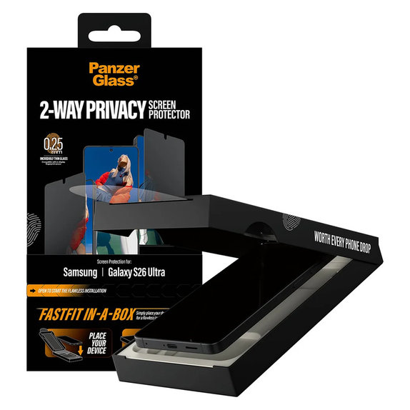 Tvrzené sklo UWF 2-Way Privacy s Fastfit In-A-Box pro Samsung Galaxy S26 Ultra, Čirá, PanzerGlass