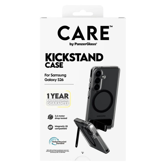 Pouzdro Kickstand s černým QI pro Samsung Galaxy S26, Transparentní, PanzerGlass