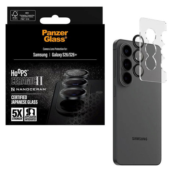Ochranný kryt objektivu Hoops Ceramic II pro Samsung S26/S26+, Černá, PanzerGlass