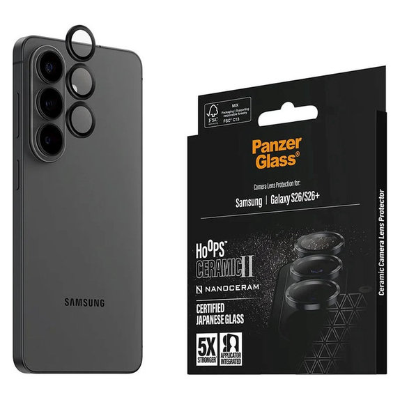 Ochranný kryt objektivu Hoops Ceramic II pro Samsung S26/S26+, Černá, PanzerGlass
