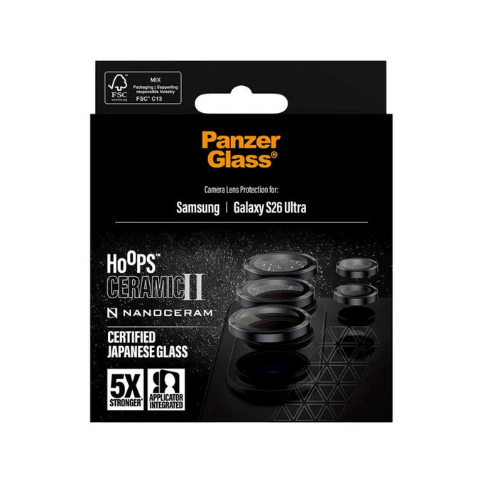 Ochranný kryt objektivu Hoops Ceramic II pro Samsung S26 Ultra, Černá, PanzerGlass