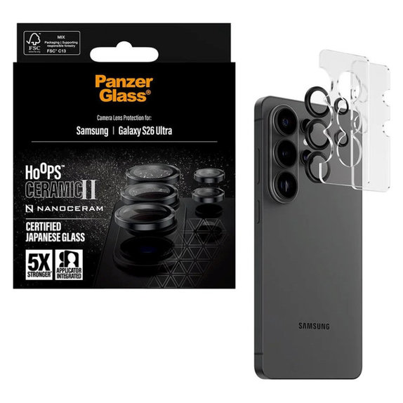 Ochranný kryt objektivu Hoops Ceramic II pro Samsung S26 Ultra, Černá, PanzerGlass