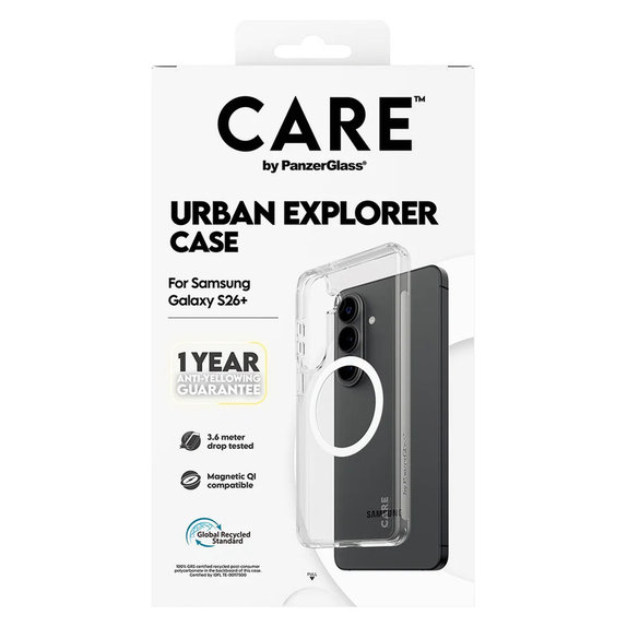 Pouzdro Urban Explorer s bílým QI pro Samsung Galaxy S26+, Transparentní, PanzerGlass