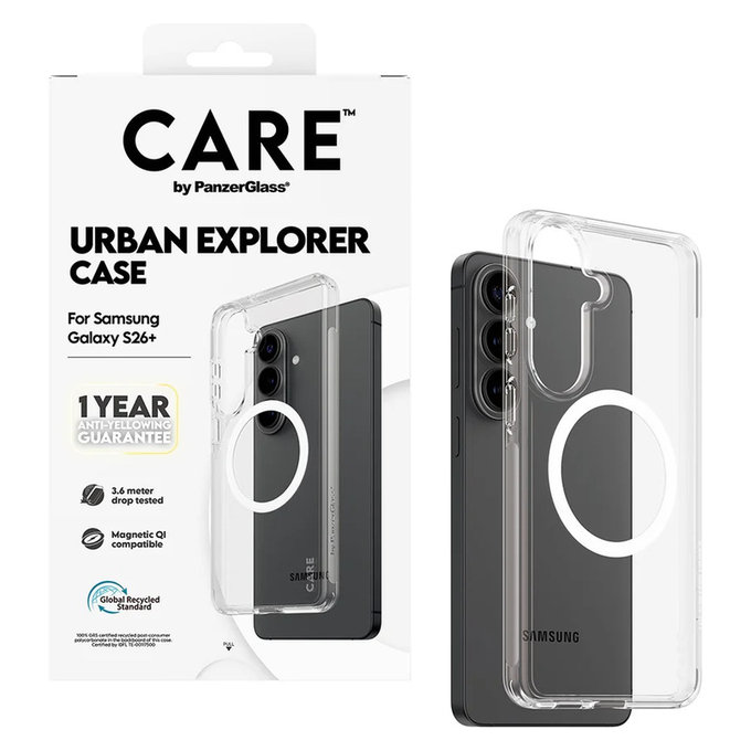 Pouzdro Urban Explorer s bílým QI pro Samsung Galaxy S26+, Transparentní, PanzerGlass