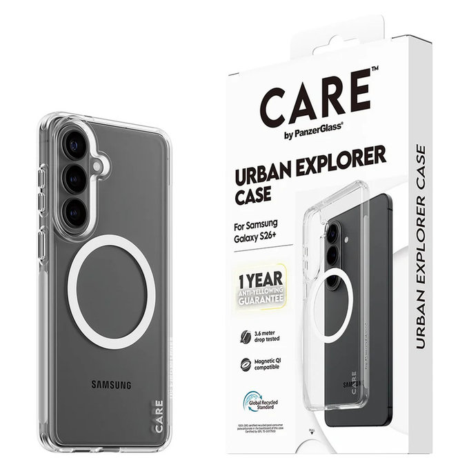 Pouzdro Urban Explorer s bílým QI pro Samsung Galaxy S26+, Transparentní, PanzerGlass