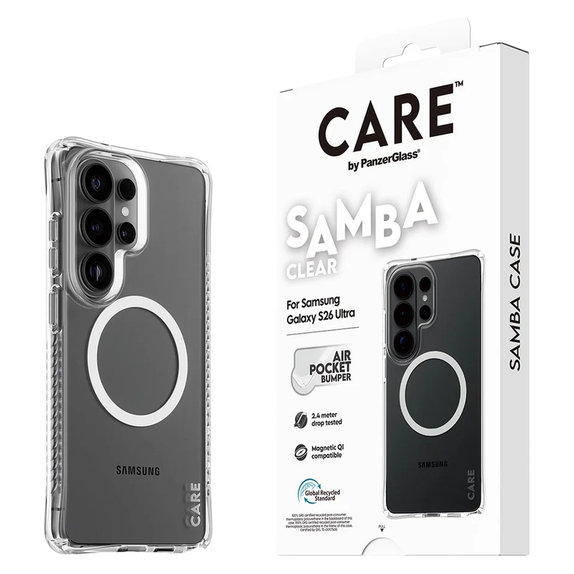 Pouzdro Samba s bílým QI pro Samsung Galaxy S26 Ultra, Transparentní, PanzerGlass