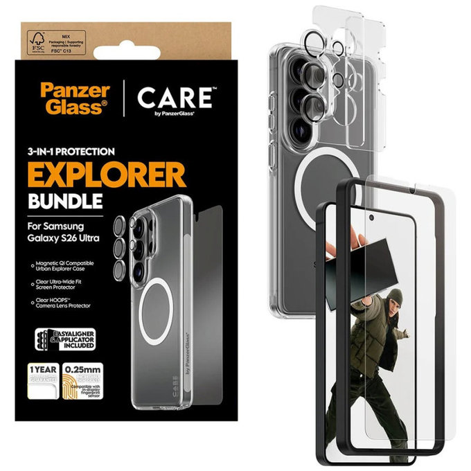 Bundle 3v1 Explorer pro Samsung S26 Ultra, PanzerGlass