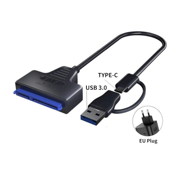 USB 3.0 / USB-C na SATA adaptér pro 2.5" a 3.5" HDD/SSD, s napájecím zdrojem
