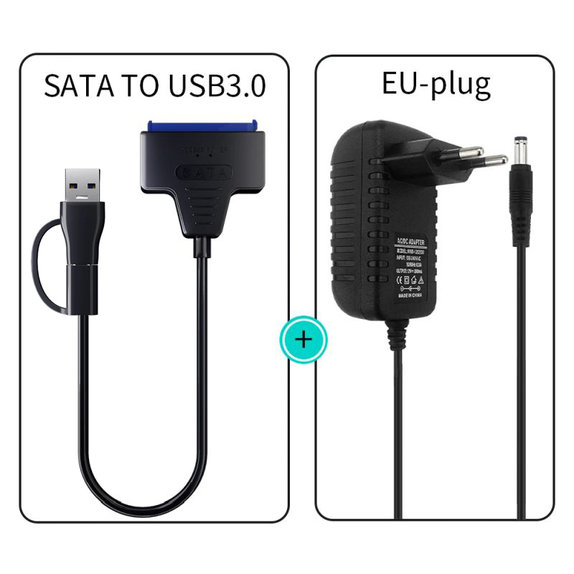 USB 3.0 / USB-C na SATA adaptér pro 2.5" a 3.5" HDD/SSD, s napájecím zdrojem
