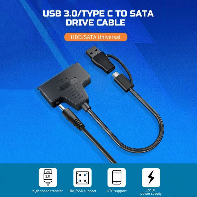 USB 3.0 / USB-C na SATA adaptér pro 2.5" a 3.5" HDD/SSD, s napájecím zdrojem
