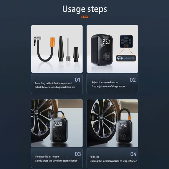 Bezdrátový kompresor na pneumatiky s digitálním displejem, 150 PSI, černý