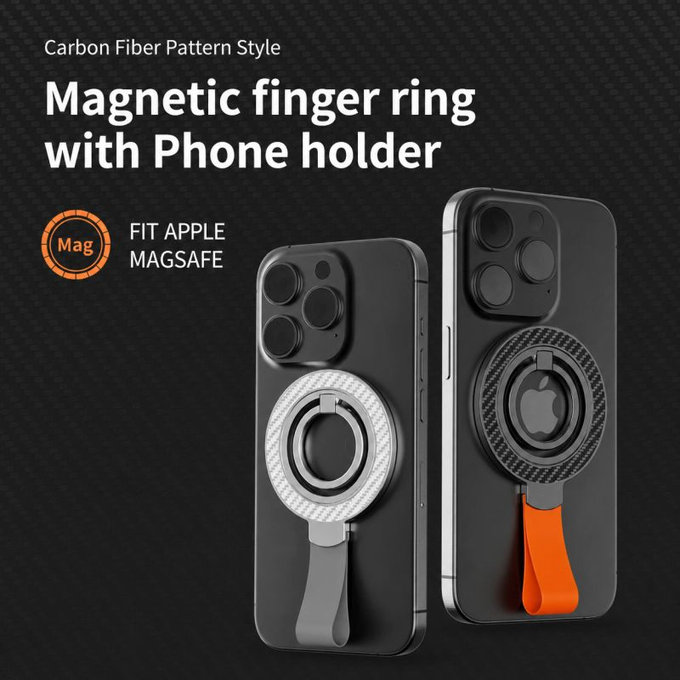 Magnetický držák na telefon s poutkem, černo-oranžový