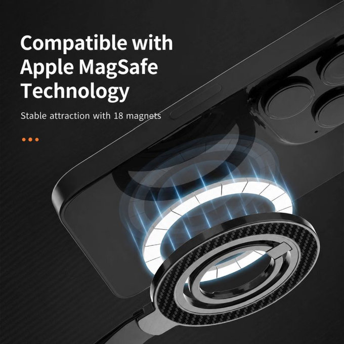 Magnetický držák na telefon s poutkem, černo-oranžový