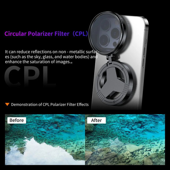 CPL polarizační filtr 52mm s magnetickým držákem na smartphone