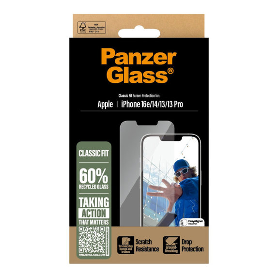 Tvrzené sklo s aplikátorem pro iPhone 17e/16e/14/13/13 Pro, Čirá, PanzerGlass
