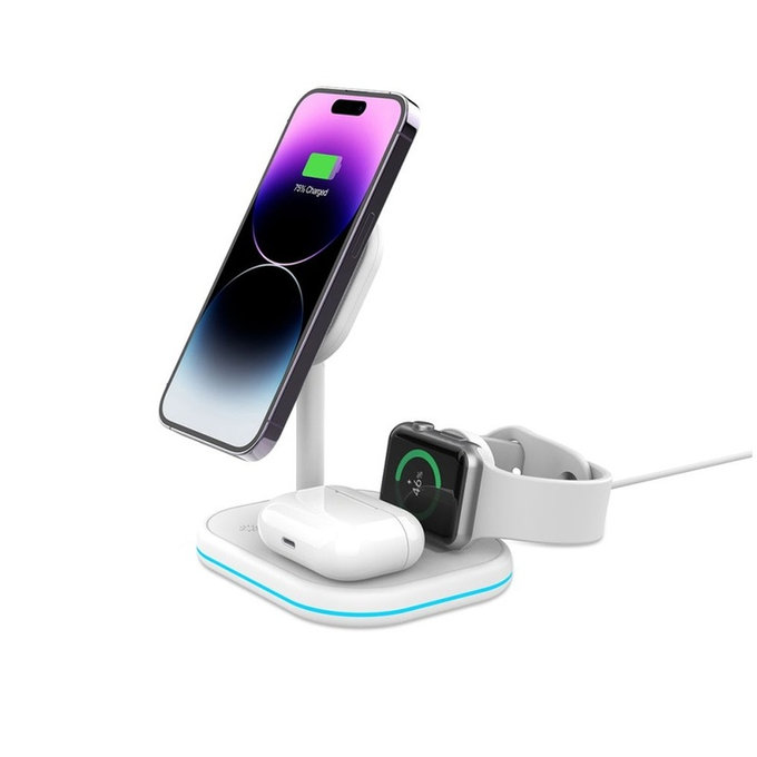 Bezdrátová nabíječka QI15W-A27 3IN1 Magnetic MagSafe, bílá, Tech-Protect