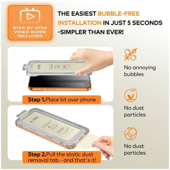 Tvrzené sklo Quick Set+ 2-PACK pro iPhone 17, černá, Tech-Protect