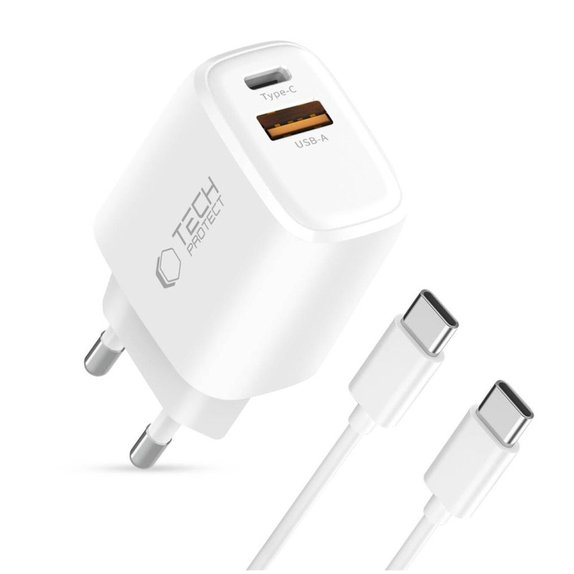 Síťová nabíječka NCA20 2-PORT PD 20W / QC3.0 + USB-C Cable, bílá, Tech-Protect