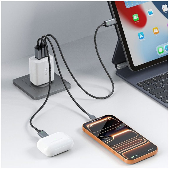 Síťová nabíječka NCA65W-GAN 3-PORT PD 65W / QC3.0, bílá, Tech-Protect