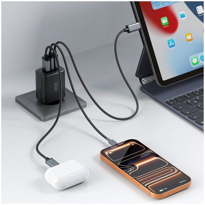 Síťová nabíječka NCA65W-GAN 3-PORT PD 65W / QC3.0, černá, Tech-Protect