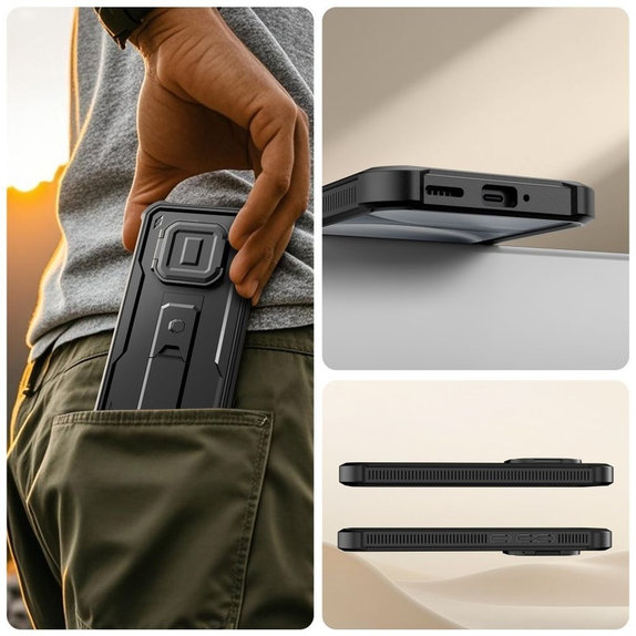 Pouzdro Kevlar Cam+ se 2 předními rámečky pro Xiaomi Redmi Note 15 Pro 5G, černé, Tech-Protect