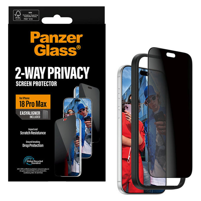 Tvrzené sklo UWF 2-Way Privacy s aplikátorem pro iPhone 18 Pro Max, Černá, PanzerGlass
