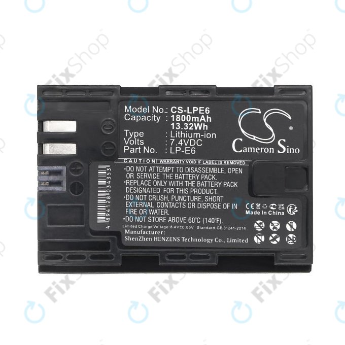 Baterie pro Canon EOS 60D, 5D Mk II, 7D, 1800mAh, Li-Ion, 7.4V, LP-E6, HQ