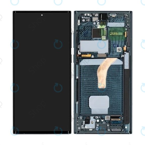Samsung Galaxy S22 Ultra S908B - LCD Displej + Dotykové Sklo + Rám (Green) - GH82-27489D, GH82-27488D Genuine Service Pack